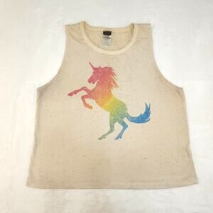 Rainbow Unicorn Tank Top Womens Large Kidcore Retro Camp Paint Splatter Whimsy